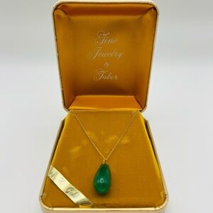 Vintage Faber 14K Gold Filled Green Teardrop Pendant Necklace
